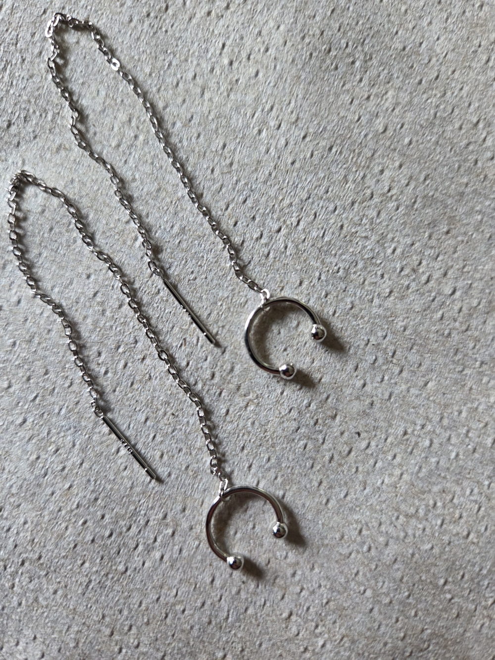 Sterling Silver Horseshoe Threader Earrings - Silver Italy